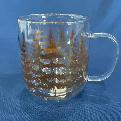 Williams Sonoma Coffee Mug Glass Double Wall Forest  RARE 16 OZ Christmas 2 left - Image 1 of 4