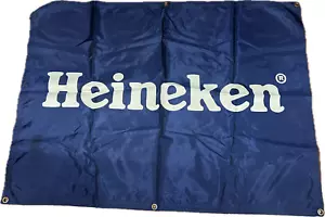Vintage Navy Blue Heineken Beer banner. 35.5" x47.5". Six eyelets for hanging - Picture 1 of 1