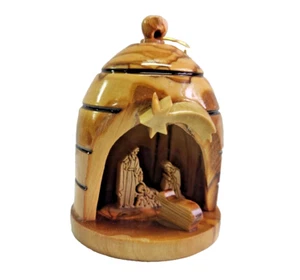 Handcrafted Olive Wood Christmas Bell with Nativity Set Bethlehem Holy land 5pc - Picture 1 of 6