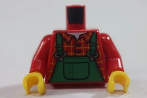 LEGO® Torso Red Green Overalls Windowpane Check Shirt White Undershirt - Picture 1 of 8