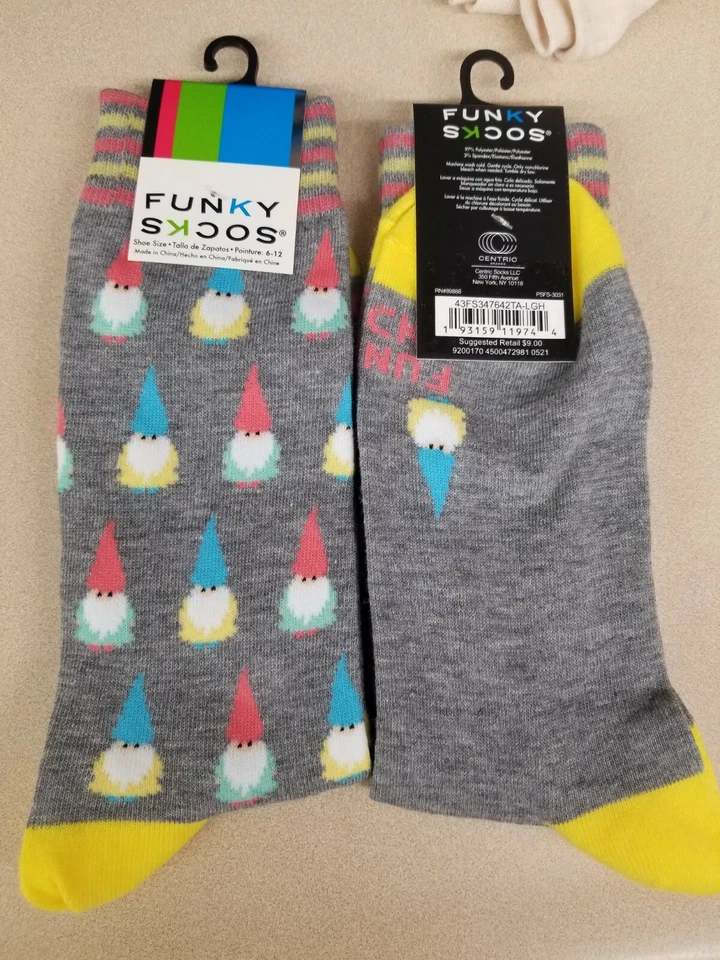Calcetines Funky Gris con Gnomos Novedad Talla 6-12 Hombre’s Crew Nuevos Con Etiquetas AR382 Foto 1 de 4