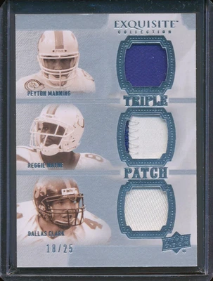 2010 UD Exquisite PEYTON MANNING/WAYNE/CLARK Game Used TRIPLE Patch #18/25 Colts - Image 1 of 3