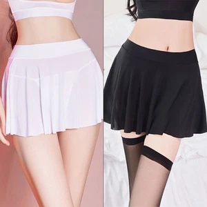 Seductive Sheer High Waist Pleated Short Skirt Sexy Lingerie Club Party - Picture 1 of 14