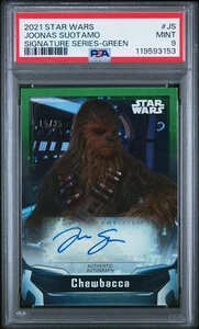 CHEWBACCA - JOONAS SUOTAMO - 2021 Topps Chrome Star Wars GREEN AUTO #/25 PSA 9 - Picture 1 of 2