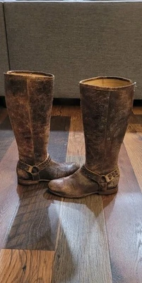Frye Phillip Arnés Tachonado Alto Marrón Esmaltado Envejecido Crackle Botas 9.5 Foto 1 de 4