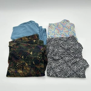 LULAROE Leggings Lot of 4 One Size OS Geometric Solid Prints Comfy Stretch - Picture 1 of 5