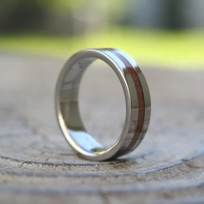 Alianza de anillo de boda de titanio de madera de joyería de diseño hawaiano de Hawaii 6 mm TRD-1003-06 Foto 1 de 4