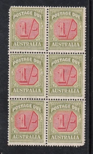 Estampillas australianas.Pre decimales.Cuotas postales.Bloque de 6 1/.MNH. - Imagen 1 de 2