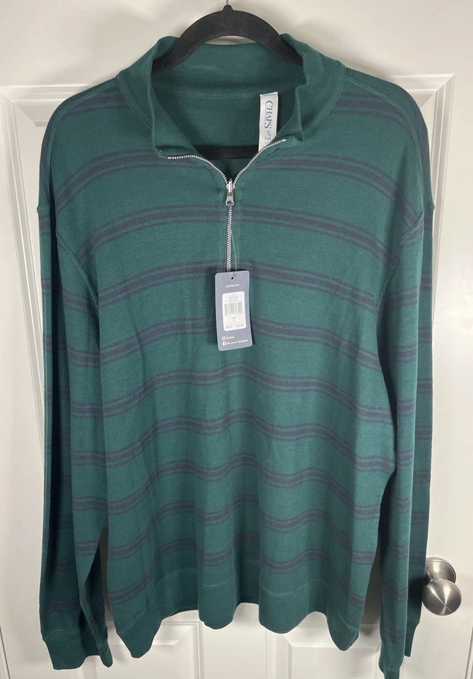 Chaps Mens Reversible Mockneck Green Pullover Long Sleeve Shirt Sweater XL