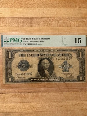 1923 $1 Silver Certificate PMG 15 Fr.237 Speelman White Large Size Blue Seal - Image 1 of 2