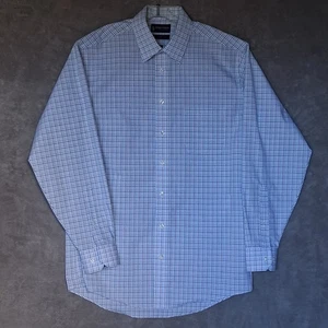Stafford Essentials Mens Sz 16 Fitted Check Dress Shirt Button Up Long Sleeve - Picture 1 of 12