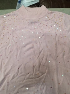 Quacker Factory Pink Pullover Sweater Sparkle Design Embellished Sz L - Picture 1 of 7