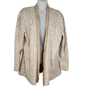 J. Crew Cardigan Sweater Large Leopard Open Khaki Ivory AW726 Animal Pockets - Picture 1 of 13
