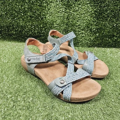 Sandalias de cuña trenzadas de cuero verde azulado Taos Trulie para mujer talla 8 8,5 Foto 1 de 4
