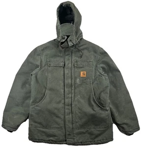 Carhartt Men’s Large Arctic Jacket C26 MOS Green Quilt Lined USA Vintage Hood - Picture 1 of 11