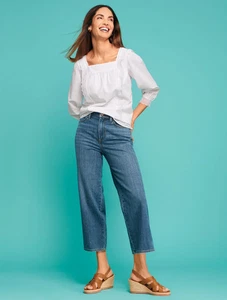 Top Talbots Sombra Rayas Cuello Cuadrado Blanco Talla L Pequeño Encaje Volantes Forrado - Imagen 1 de 10