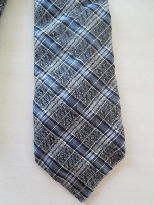 Altea Necktie 100% Silk Gray Plaid With Blue Stripes 3" x 59"  - (#900-747) - Image 1 of 4