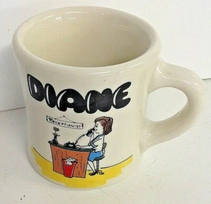 Vintage DIANE Receptionist Cartoon Mug The Mug Shop Corona del Mar California Ha - Picture 1 of 6