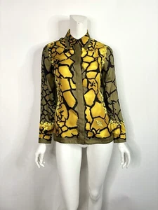Vtg Gianni Versace Green & Yellow Print Silk Top S 40 - Picture 1 of 6