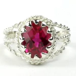 CREATED RUBY 9x7mm Sterling Silver Ladies Ring - Handmade • SR070 - Picture 1 of 5