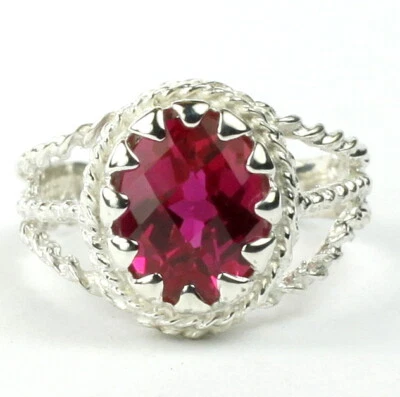CREATED RUBY 9x7mm Sterling Silver Ladies Ring - Handmade • SR070 - Image 1 of 4