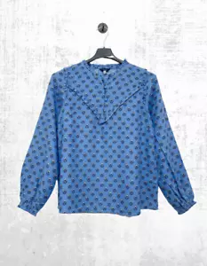 Ex J0U1ES Women’s Long Sleeve Floral Blue Blouse in Blue - Picture 1 of 6