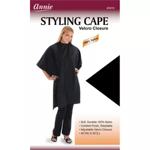 ANNIE CRINKLED FINISH STYLING CAPE 45" X 55" 100% NYLON BLACK #3915 - Picture 1 of 1