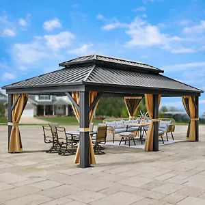 12\' x 18\' Hardtop Gazebo Aluminum Frame w/Sidewalls Double Roof Outdoor Tent - Picture 1 of 5