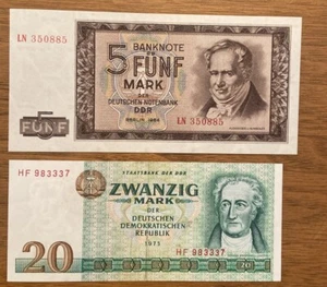 1964-1975 German Democratic Republic (DDR) 5, 20 Mark - Banknotes - Picture 1 of 6