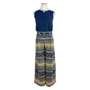 CELSIUS Jumpsuit dunkelblau Print Hose Elefant weite Beine neu ohne Etikett Größe 38 US 6 - Bild 1 von 7