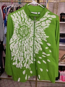Susan Graver Womens Green Full Zip Up Knit Sweater Jacket Size Medium - Picture 1 of 5