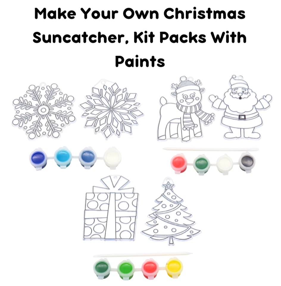 CRAFTY KIDS CRAFT BOX Make Your Own Christmas Suncatcher Crafts Kit Packs Kids Painting Fun Activity