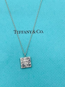 Authentic Tiffany & Co "New York" 925 Silver Note Square Pendant Necklace - Bild 1 von 8