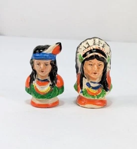 Vintage Native American Chief Woman Fair Complexion Salt Pepper Shaker Set Japan - Picture 1 of 10
