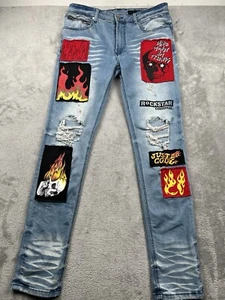 Rockstar Original Slim Distressed Jeans Patches Mens Sz 34 RSM200 URI Blue - Picture 1 of 20