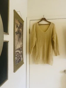 Damen Pullover Wolle Oversize Ballonärmel tiefer V-Ausschnitt minimalistisch transparent S - Bild 1 von 11