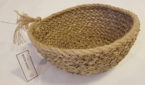 Round Woven Basket with Natural Straw Fibers and Tassel, Size: Medium, 9" Across - Picture 1 of 6