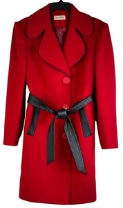 Vintage 1970s Mnafikh Red Wool Dress Coat Jacket Women's Size S Check Measure - Picture 1 of 8