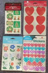Vintage AGC stickers MIP Sparkle Mirror Foil Seals Christmas Flowers Hearts 4pks - Picture 1 of 2