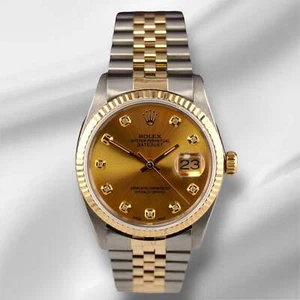 Rolex Datejust 36mm Yellow Gold Fluted Gold Diamond Dial Jubilee Watch - Picture 1 of 12