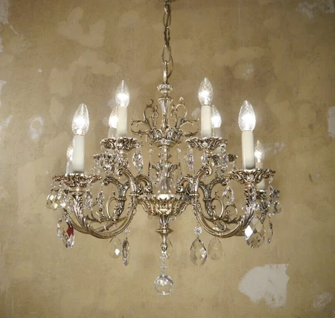 MEDIUM CRYSTAL SILVER NICKEL CHANDELIER GLASS CEILING LAMP 10 LIGHT Ø 28 Cover