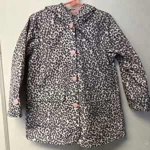 Carter’s Cheetah Print Rain Jacket Hooded Snap Up Coat Girls Size 4 - Picture 1 of 9