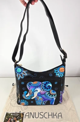 Bolso organizador grande de cuero pintado a mano Anuschka azul elefante Foto 1 de 4