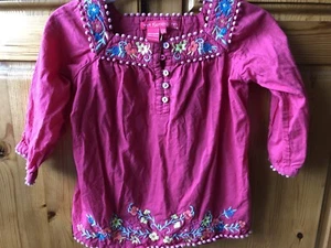 Flamenco Brand Age 5-6 Pink Embroidered Blouse Pompom Trim - Picture 1 of 10
