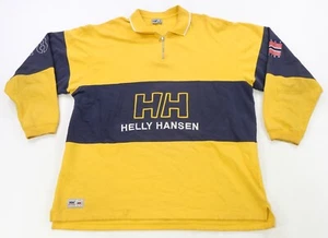 Rare VTG HELLY HANSEN Spell Out Flag Striped Collared 1/4 Zip Sweatshirt 90s 2XL - Picture 1 of 15
