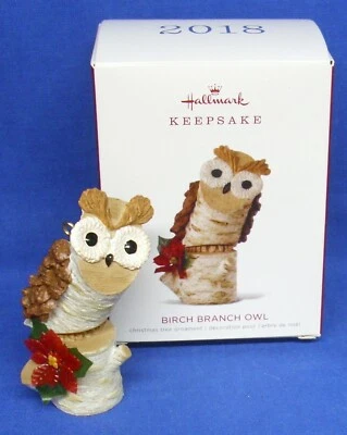 Hallmark Christmas Ornament Birch Branch Owl 2018 Wood Look Bird on Log NIB — 第 1/4 张图片