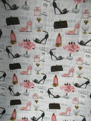 FOREVER FASHION  David Textiles  PARIS High Heels Purses  Cotton Fabric 1YX44"W - Image 1 of 4