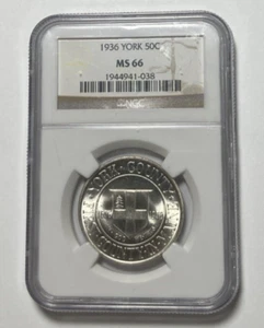 1936 York Commemorative Half Dollar Bright White NGC MS66 LOW LOW MINTAGE - Picture 1 of 5