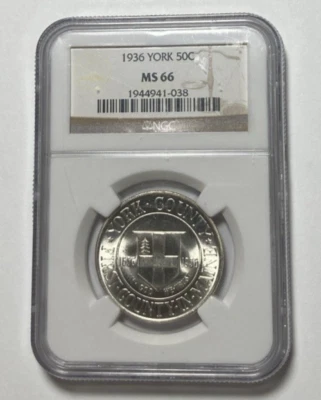 1936 York Commemorative Half Dollar Bright White NGC MS66 LOW LOW MINTAGE - Image 1 of 4