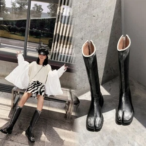 Mujeres Retro Cuero Desvanecido Tabi Puntera Dividida Rodilla Cremallera Alto Tobillo Zapatos Nuevos - Imagen 1 de 14
